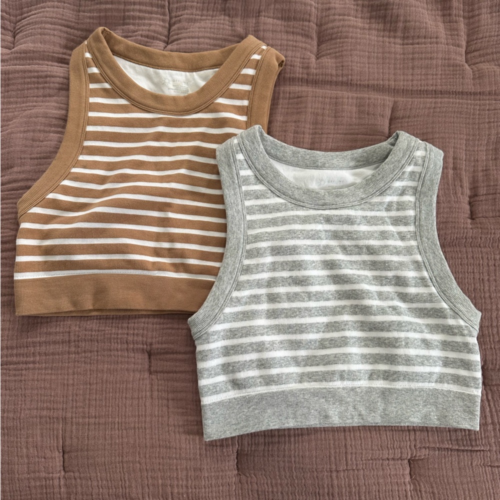 Striped Tank Crop Top for Kids - Gray & Brown